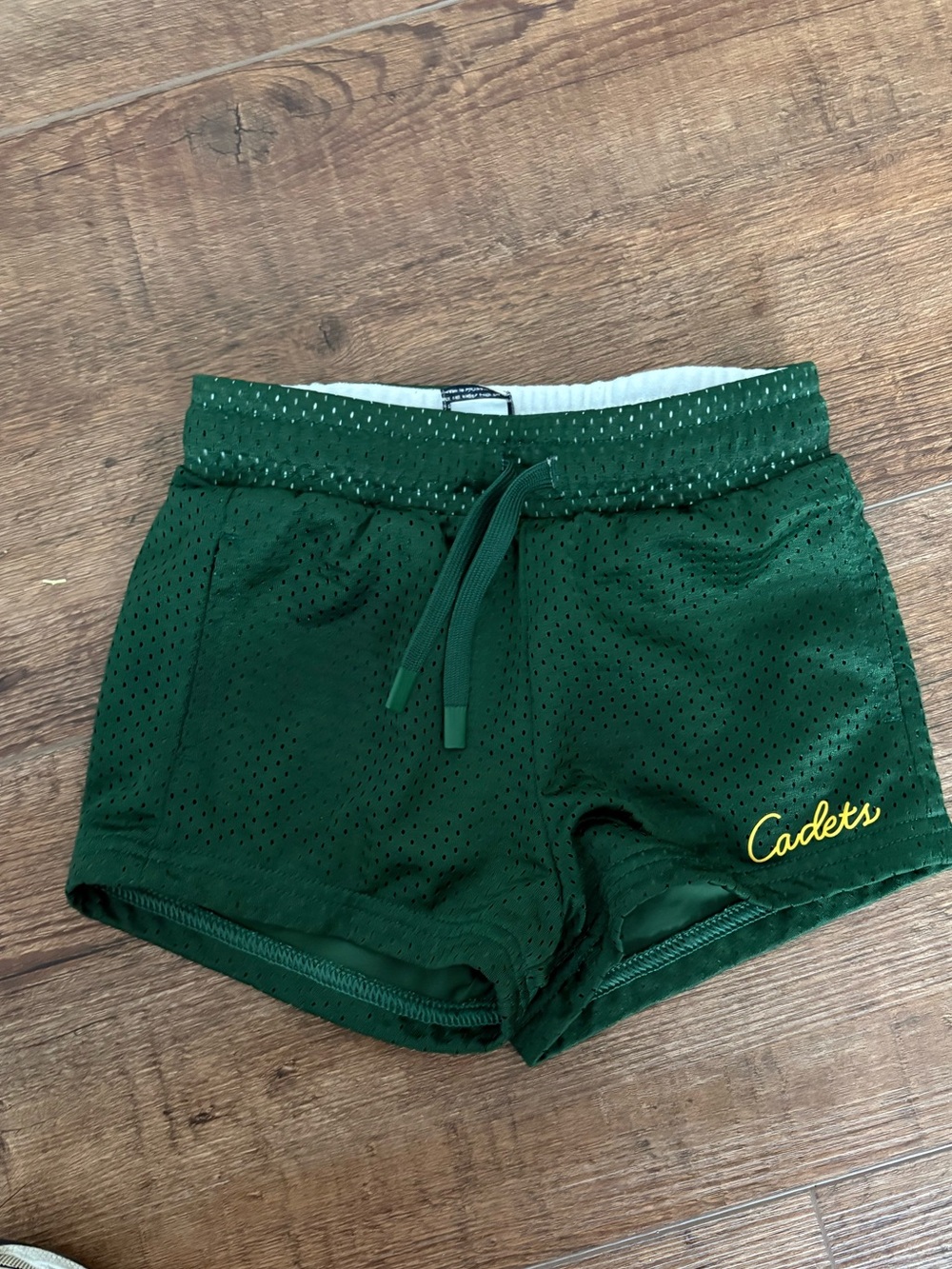 Cadets Green Mesh Athletic Shorts with Yellow Script